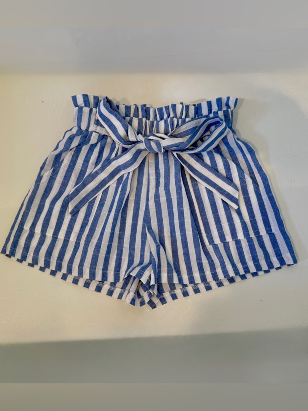 Striped Women's Shorts in Blue and White With Tie-up S or XS